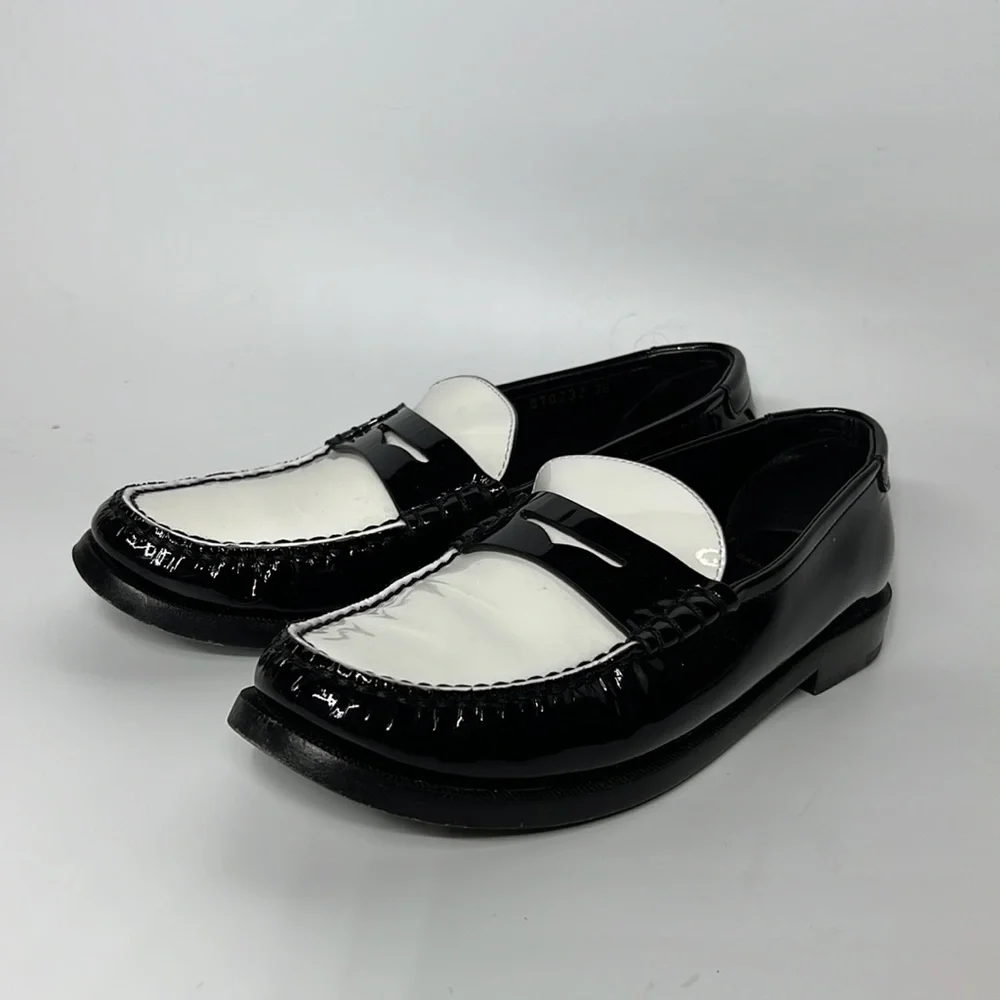 ❌SOLD❌ Saint Laurent Le Loafer Flats in Nero & Blanc Optique 38 - Picture 5 of 10